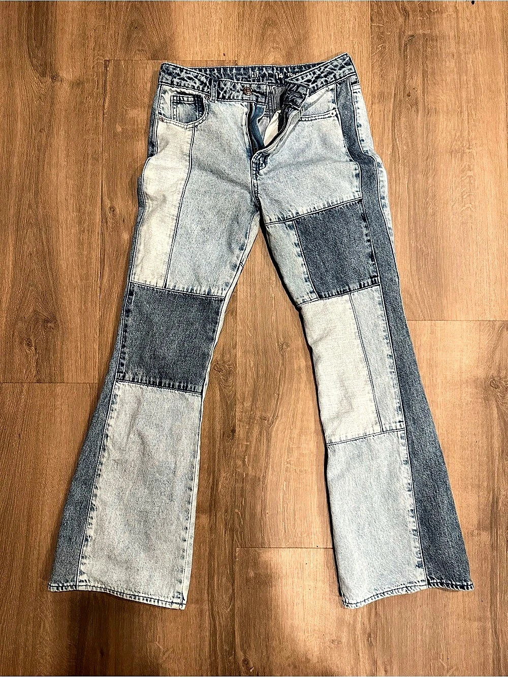Gap High Rise Patched '70s Flare Jeans Patchwork Flare Jeans in Blue